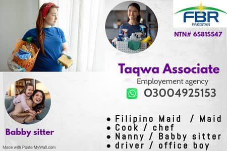 Maids / House Maids / cook / Nanny , chef / Baby Sitter maid availabl – Maids