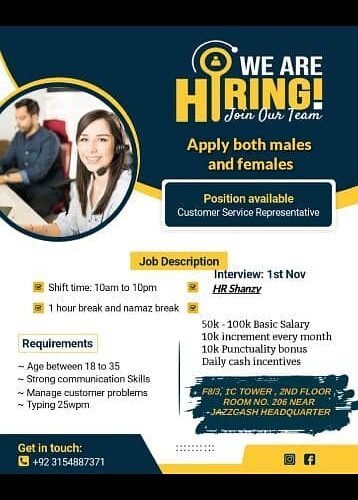 Customer Service / Developer Job Available Kindly Read The Description