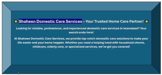 “Shaheen Domestic Care Services” Your Trusted Home Care Partner! – Babysitters