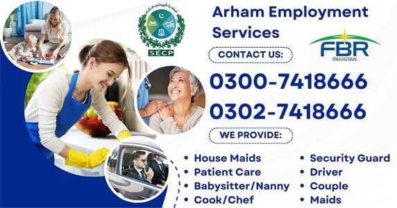 House maids , Helpers , cook , Nanny , Couple , Drivers ,Patient care – Maids